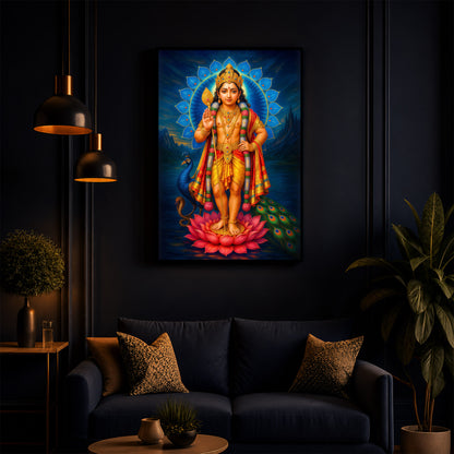 Sri Murugan Ji Modern Luxury Backlight Vertical Wall Art
