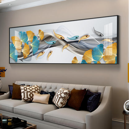Blue & Golden Leaf Premium Acrylic Horizontal Wall Art