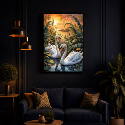 Two Swan Modern Luxury Backlight Vertical Wall Art