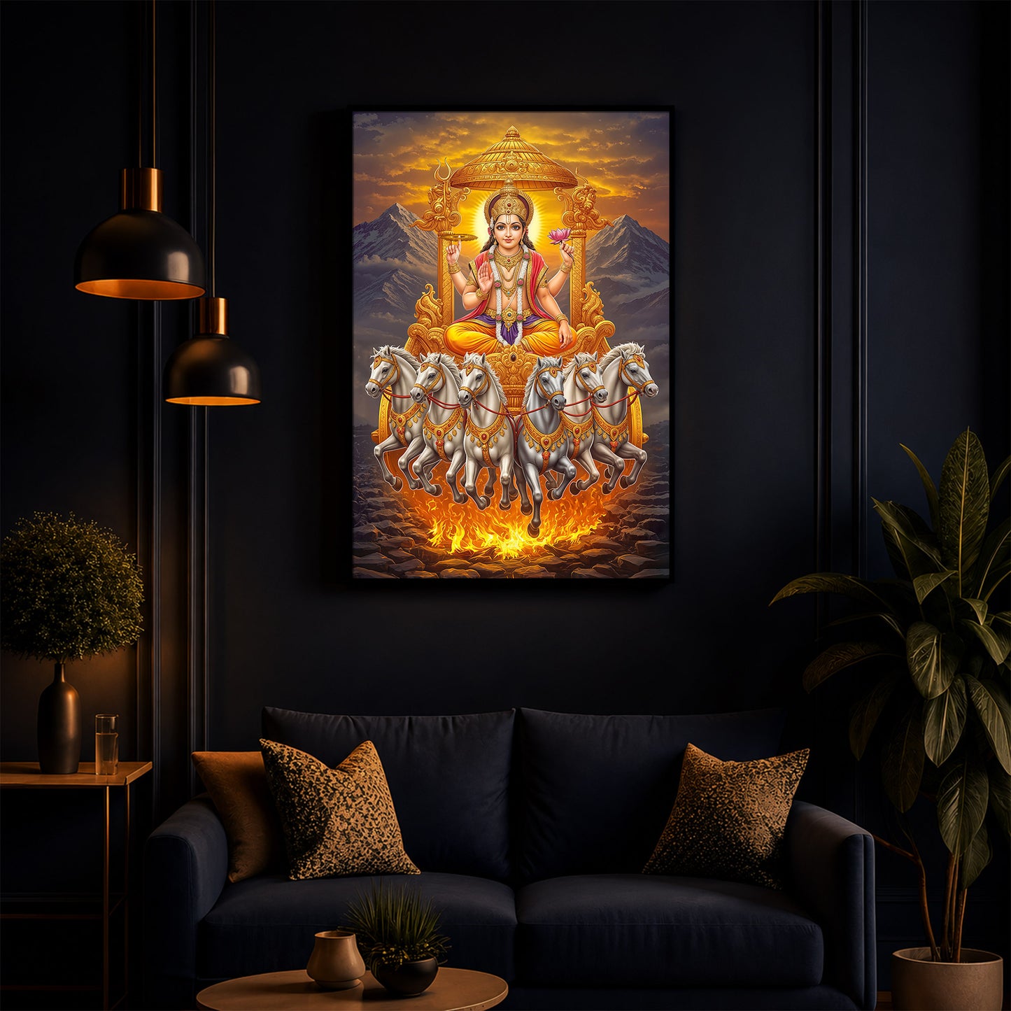 Lord Surya Dev Modern Luxury Backlight Vertical Wall Art