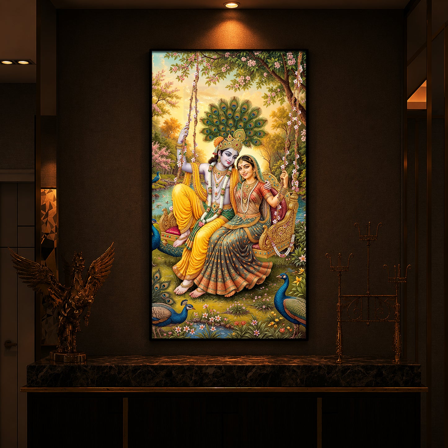 Jai Shri Radha Krishna Modern Luxury Backlight Vertical Wall Art