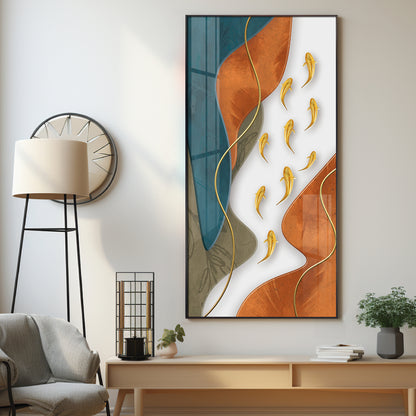Gold Fish With Abstract Design Premium Acrylic Vertical Wall Art