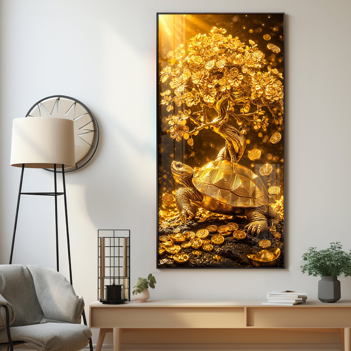 Divine Tortoise With Money Tree Premium Acrylic Vertical Wall Art