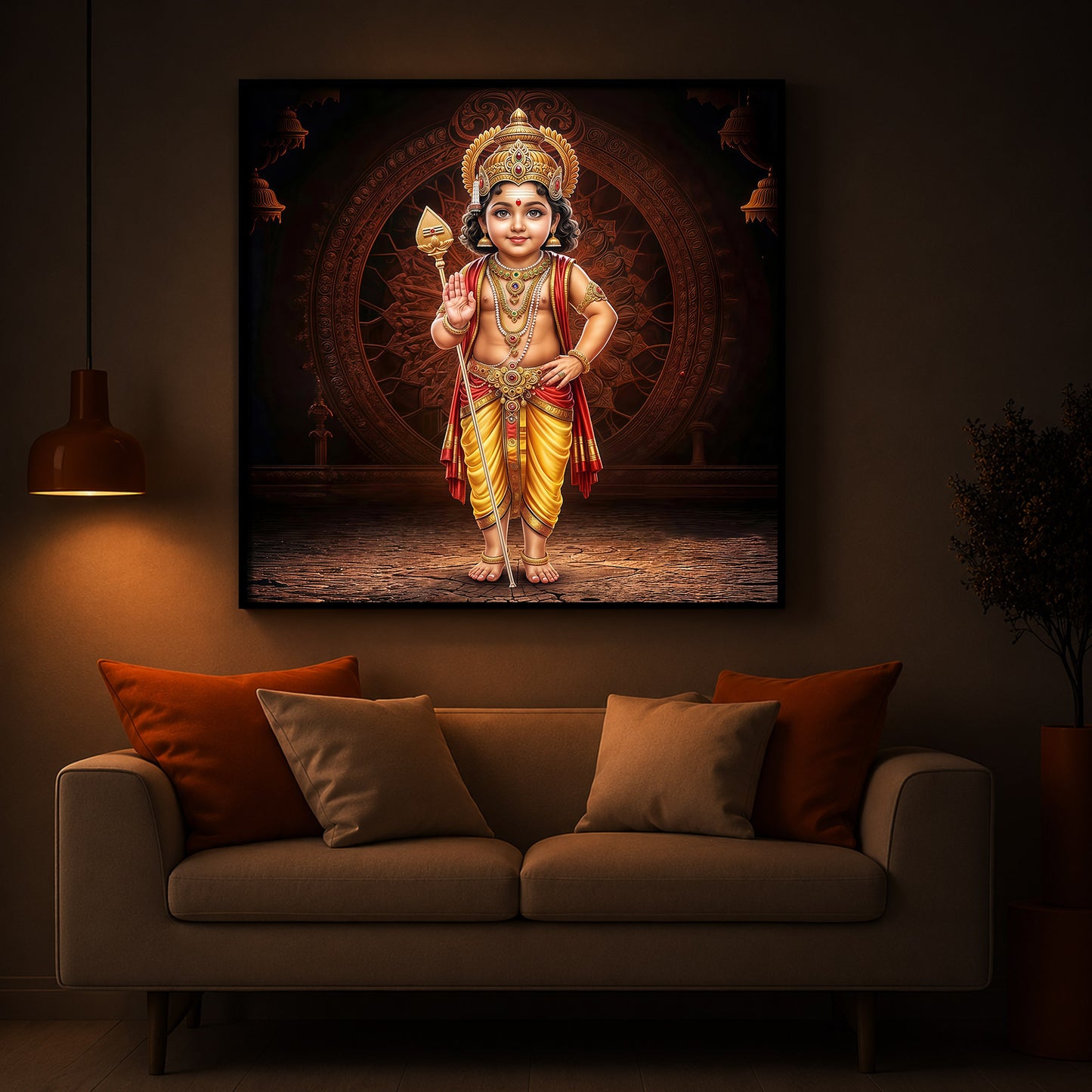 Divine Lord Murugan Modern Luxury Backlight Square Wall Art