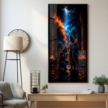 Sacred Lord Ram Blessing Hanumanji Premium Acrylic Vertical Wall Art