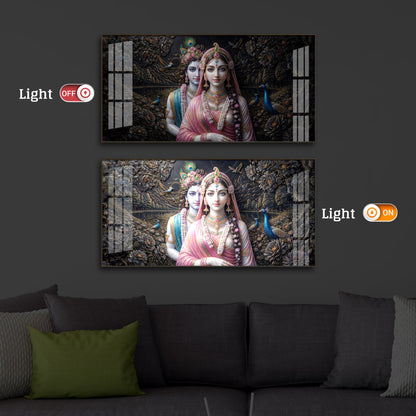 Blissful Radha Krishna Modern Luxury Backlight Horizontal Wall Art