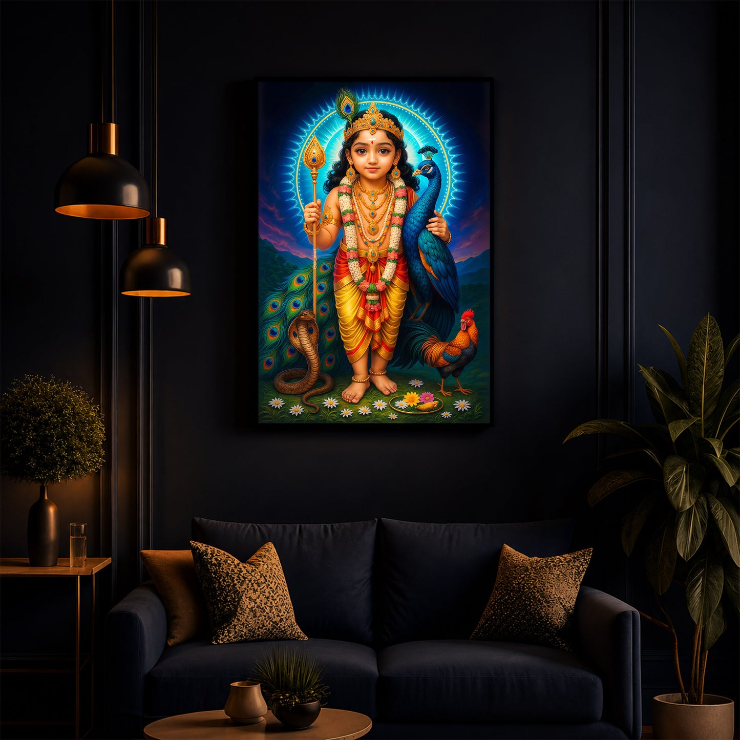 Lord Murugan Ji Modern Luxury Backlight Vertical Wall Art