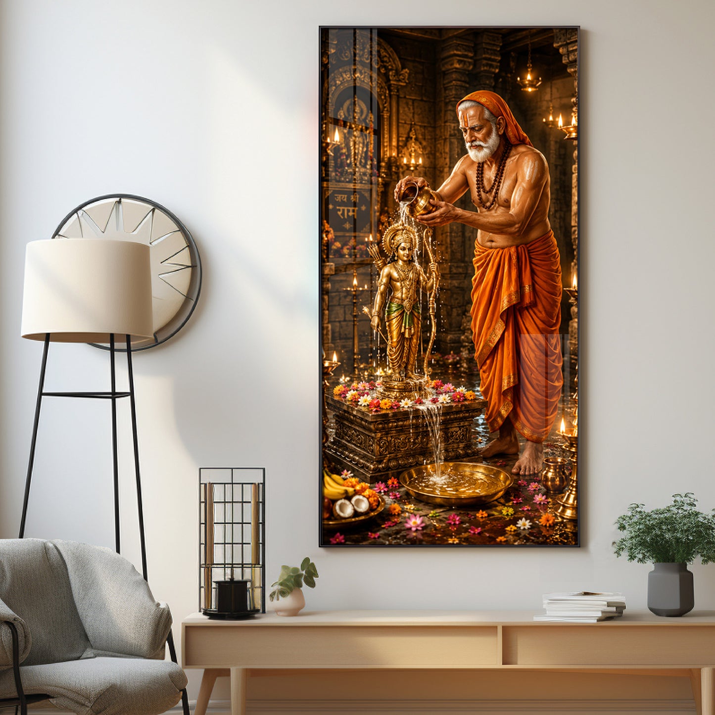 Shri Raghavendra Swamy Ritual Abhishek On Lord Ram Premium Acrylic Vertical Wall Art