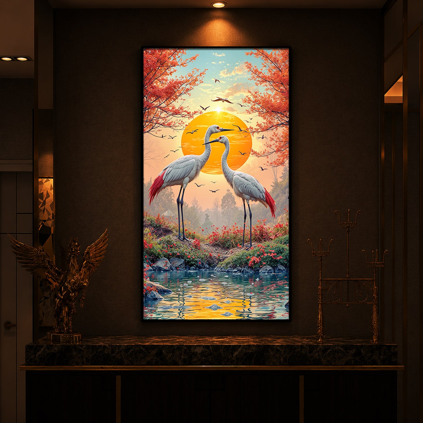 Beautiful Birds Modern Luxury Backlight Vertical Wall Art