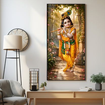 Bal Krishna Playing A Flute Premium Acrylic Vertical Wall Art