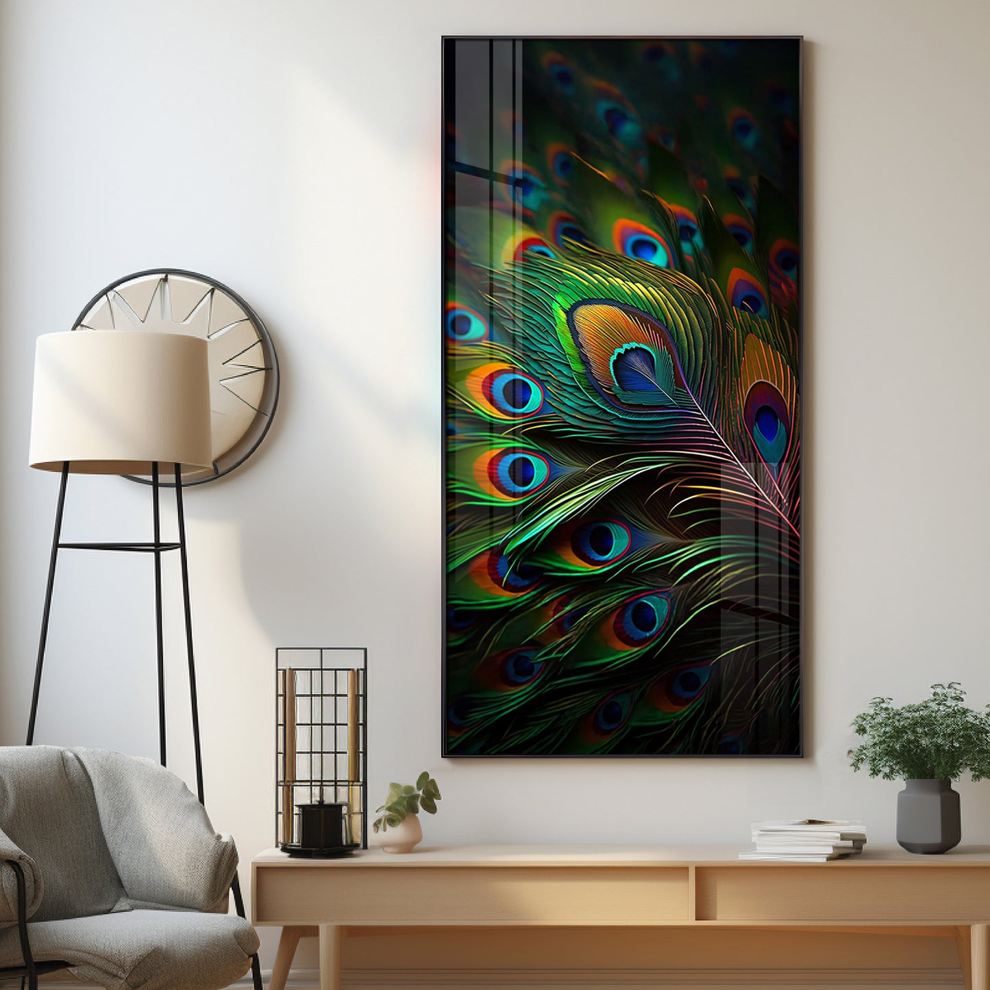 Peacock Feathers Premium Acrylic Vertical Wall Art