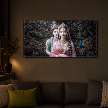 Blissful Radha Krishna Modern Luxury Backlight Horizontal Wall Art