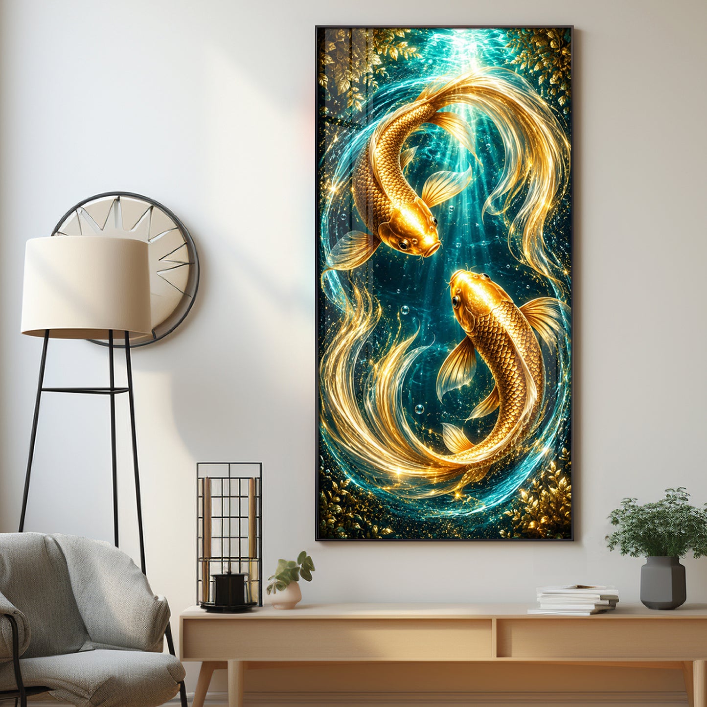 Pair Of Golden Koi Fish Premium Acrylic Vertical Wall Art