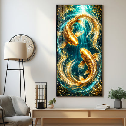 Pair Of Golden Koi Fish Premium Acrylic Vertical Wall Art