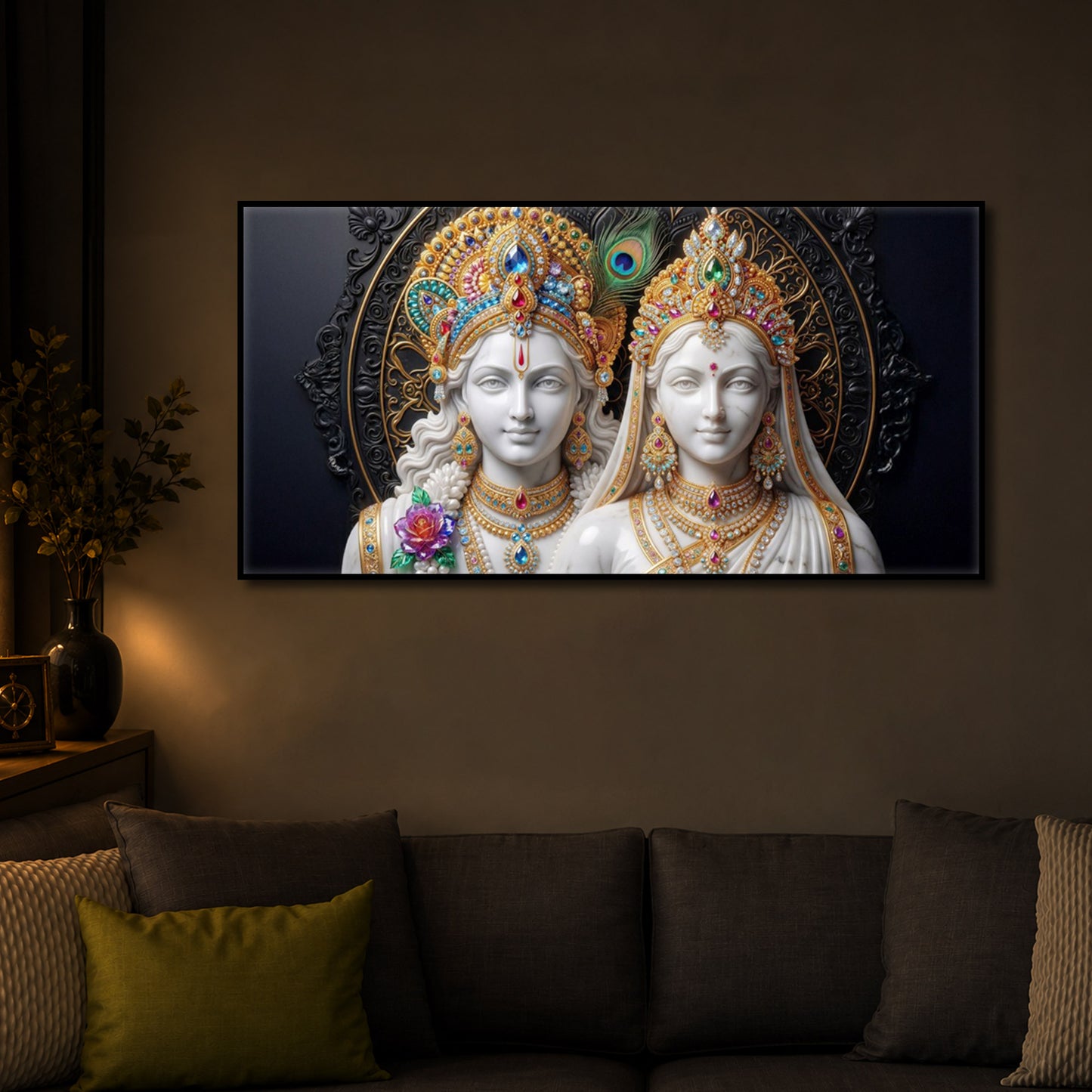 Generic Radha Krishna Modern Luxury Backlight Horizontal Wall Art