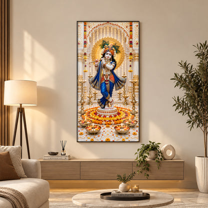 Krishna In Blue Poshak Premium Acrylic Vertical Wall Art