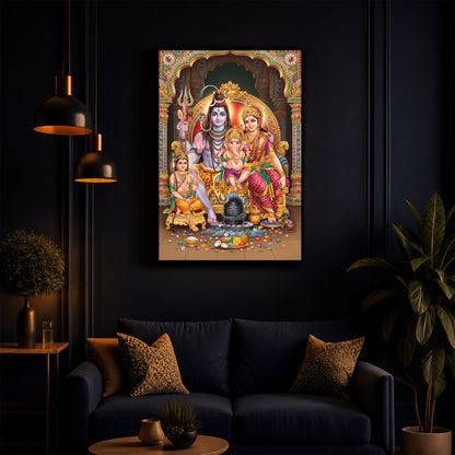 Shiva Parivar Modern Luxury Backlight Vertical Wall Art