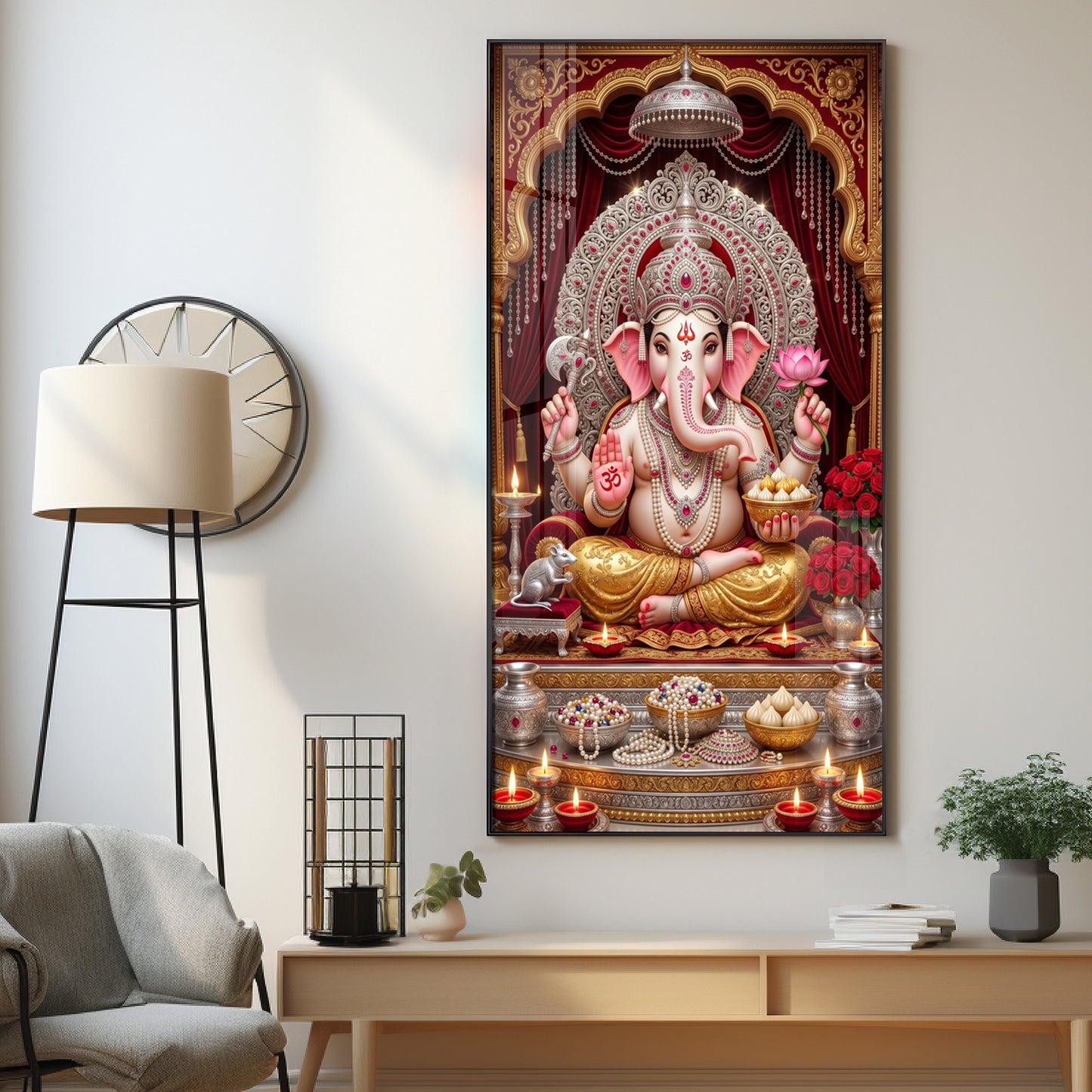 Divine Shree Ganesha Premium Acrylic Vertical Wall Art