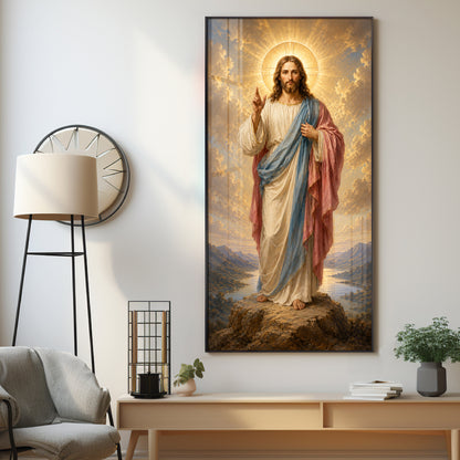 Divine Jesus Christ Blessing Landscape Premium Acrylic Vertical Wall Art