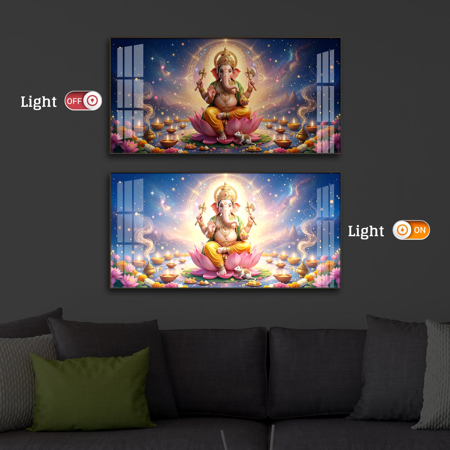 Shree Ganesh Ji Modern Luxury Backlight Horizontal Wall Art