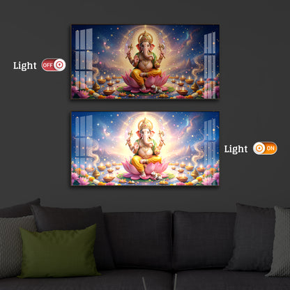 Shree Ganesh Ji Modern Luxury Backlight Horizontal Wall Art