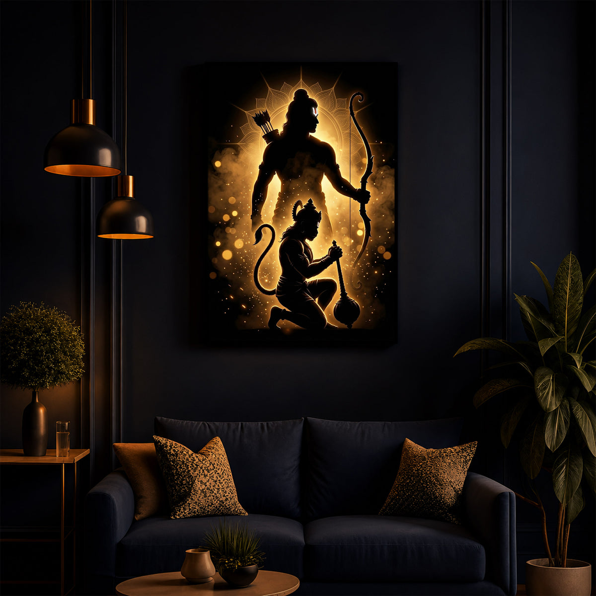 Lord Ram & Hanuman Modern Luxury Backlight Vertical Wall Art