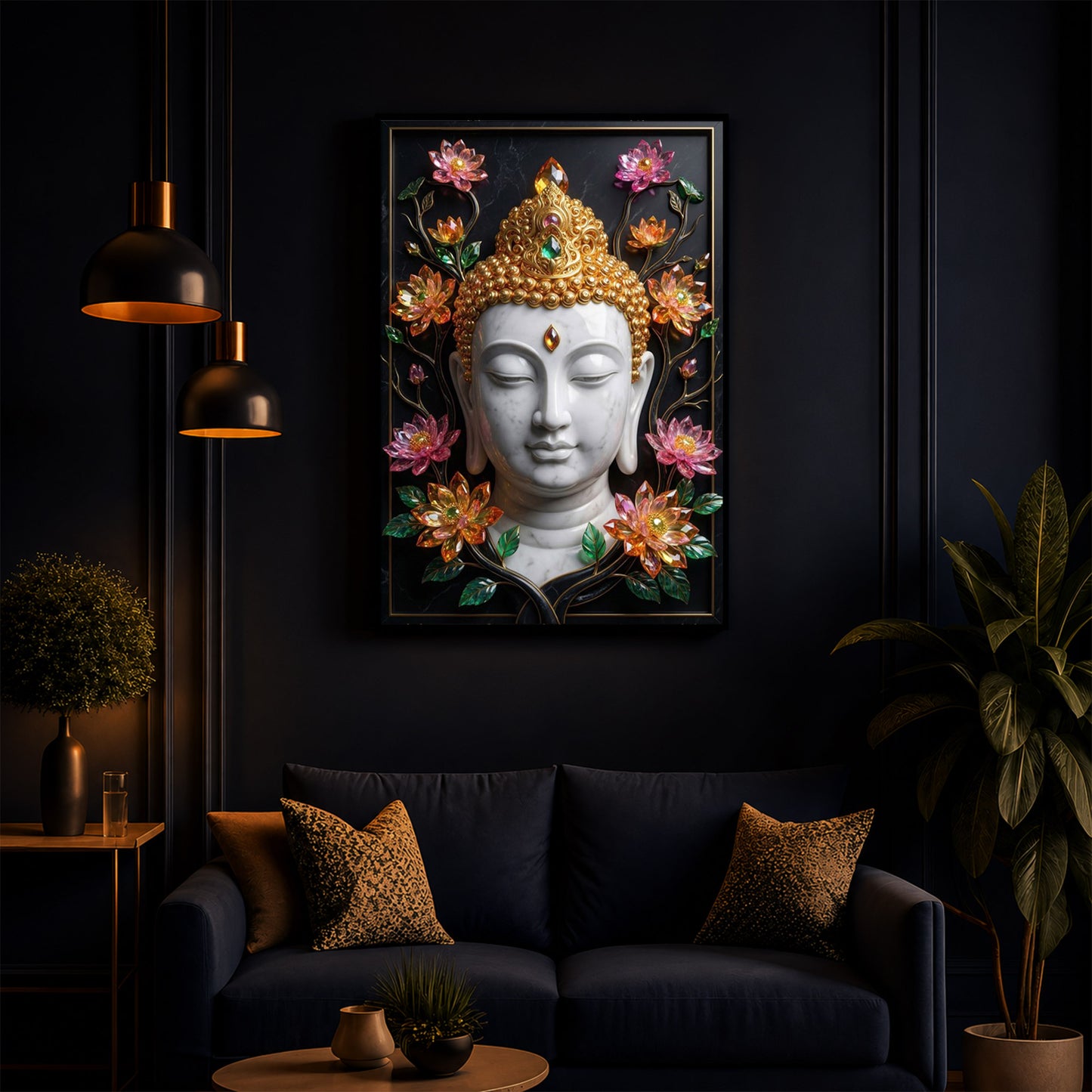 Buddha face Modern Luxury Backlight Vertical Wall Art