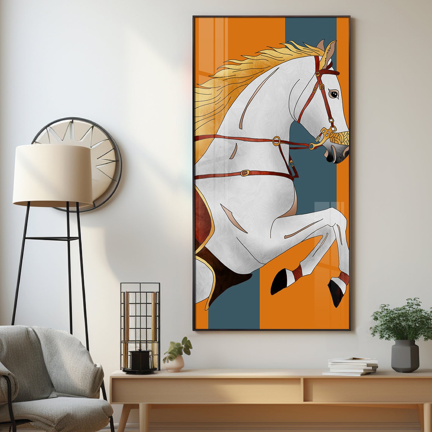 Modern White Horse Premium Acrylic Vertical Wall Art