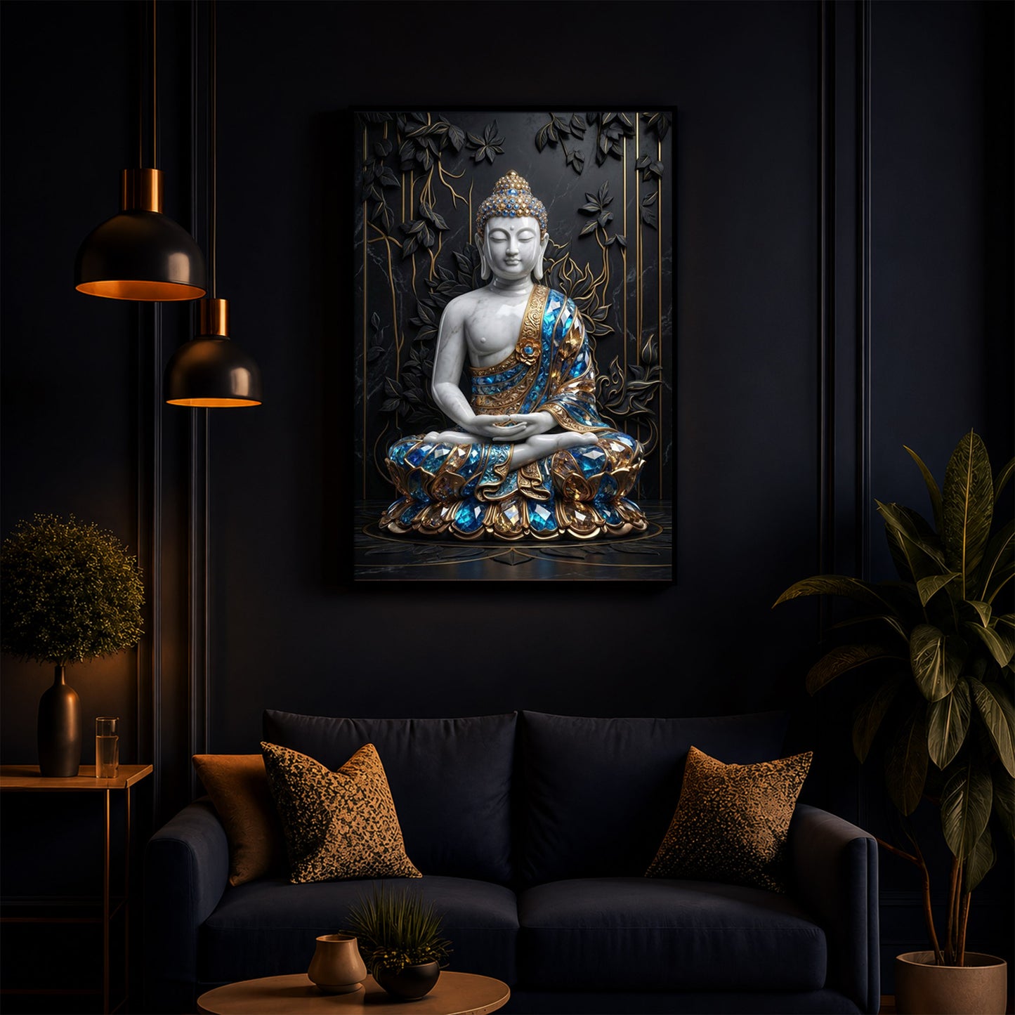 Serene Lord Buddha Modern Luxury Backlight Vertical Wall Art