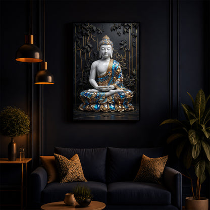 Serene Lord Buddha Modern Luxury Backlight Vertical Wall Art