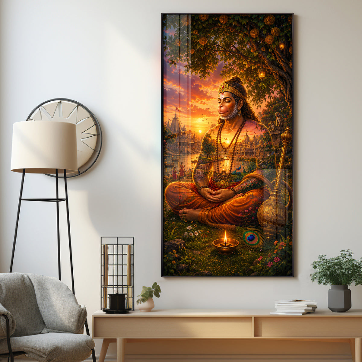Spiritual Meditating Hanumanji Premium Acrylic Vertical Wall Art