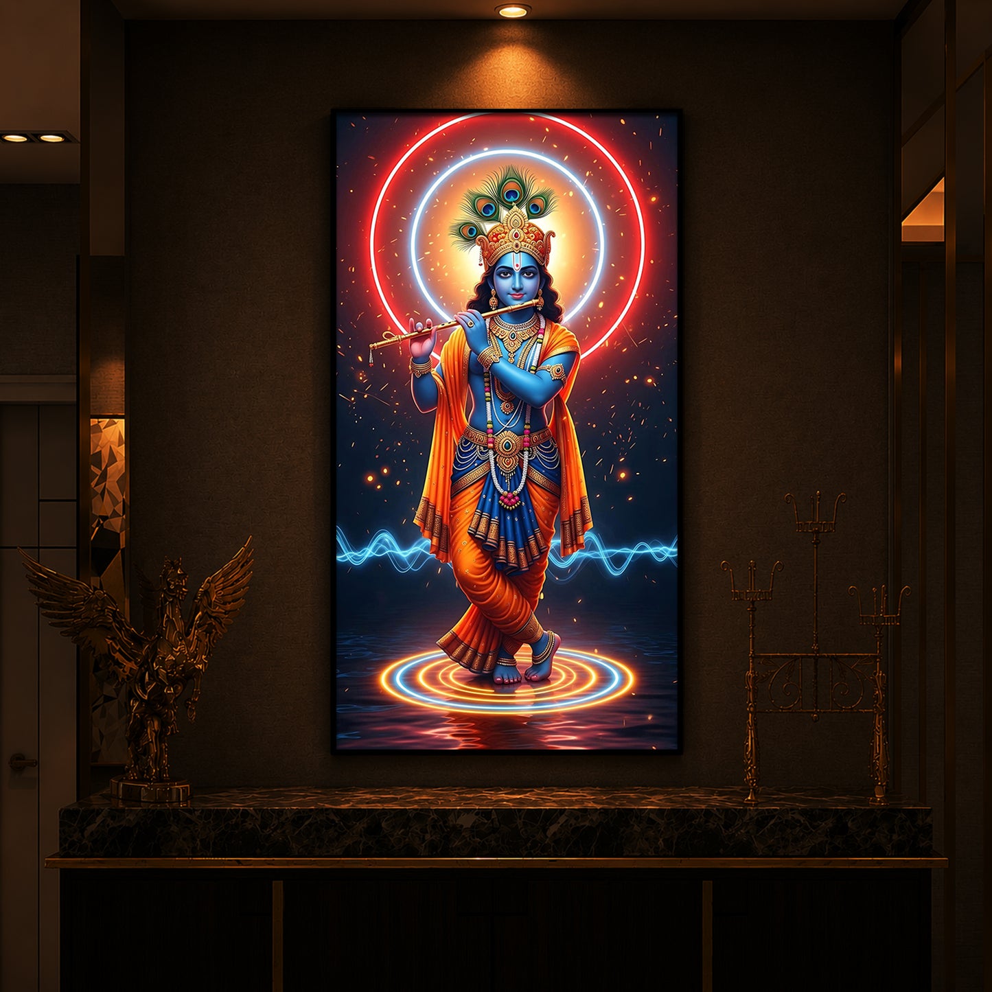 Divine Krishna Modern Luxury Backlight Vertical Wall Art