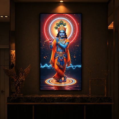 Divine Krishna Modern Luxury Backlight Vertical Wall Art