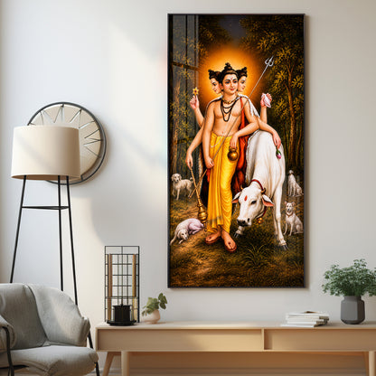 Hindu Lord Dattatreya Premium Acrylic Vertical Wall Art