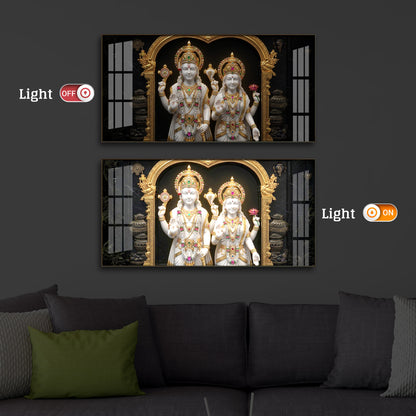 Lord Vishnu & Goddess Lakshmi Modern Luxury Backlight Horizontal Wall Art