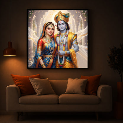 Divine Shree Radhe Krishna Modern Luxury Backlight Square Wall Art