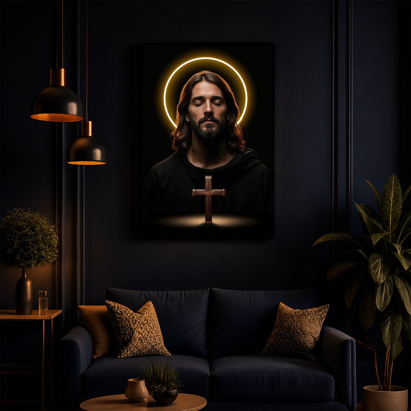 God Jesus Modern Luxury Backlight Vertical Wall Art