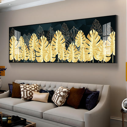 Golden Monstera Leaf Premium Acrylic Horizontal Wall Art