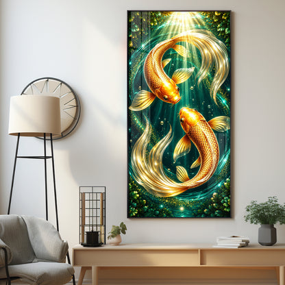 Beautiful Pair Of Koi Fish Premium Acrylic Vertical Wall Art