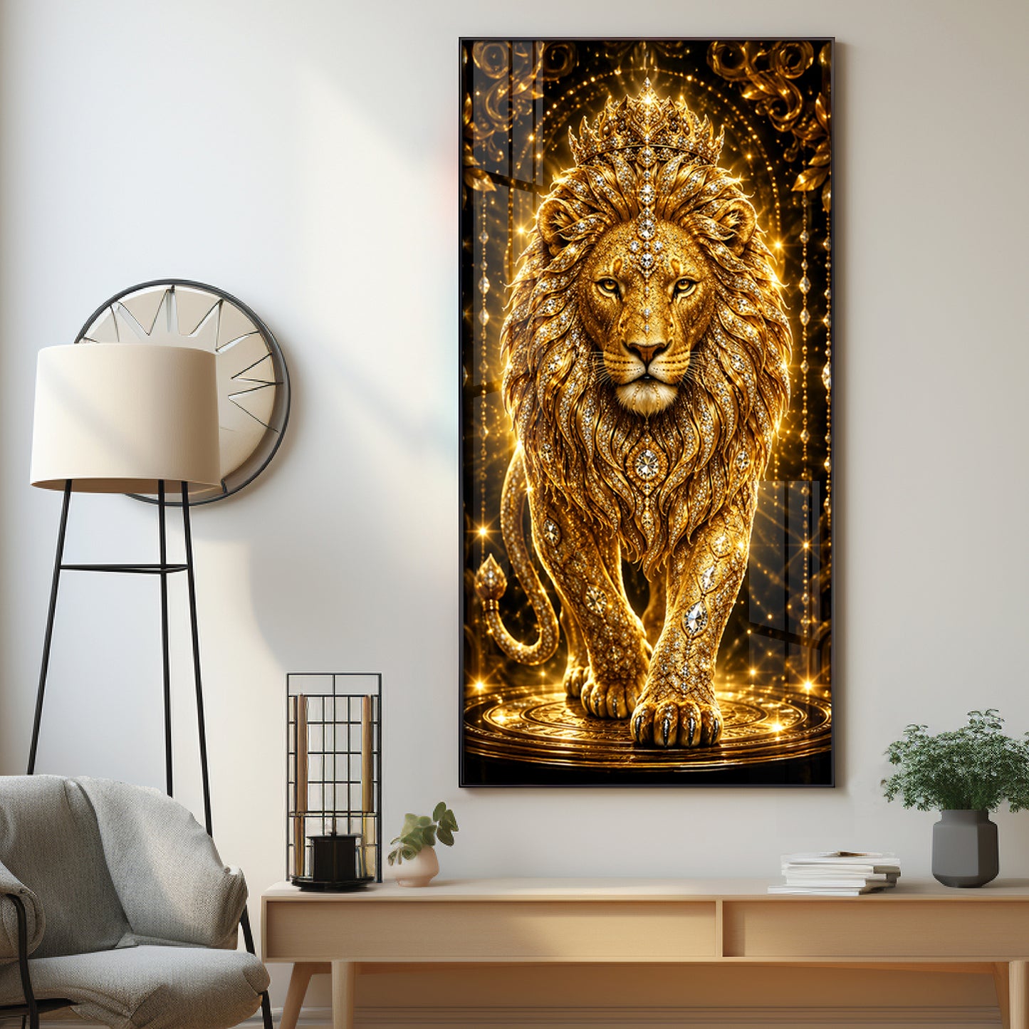 Golden Lion Premium Acrylic Vertical Wall Art