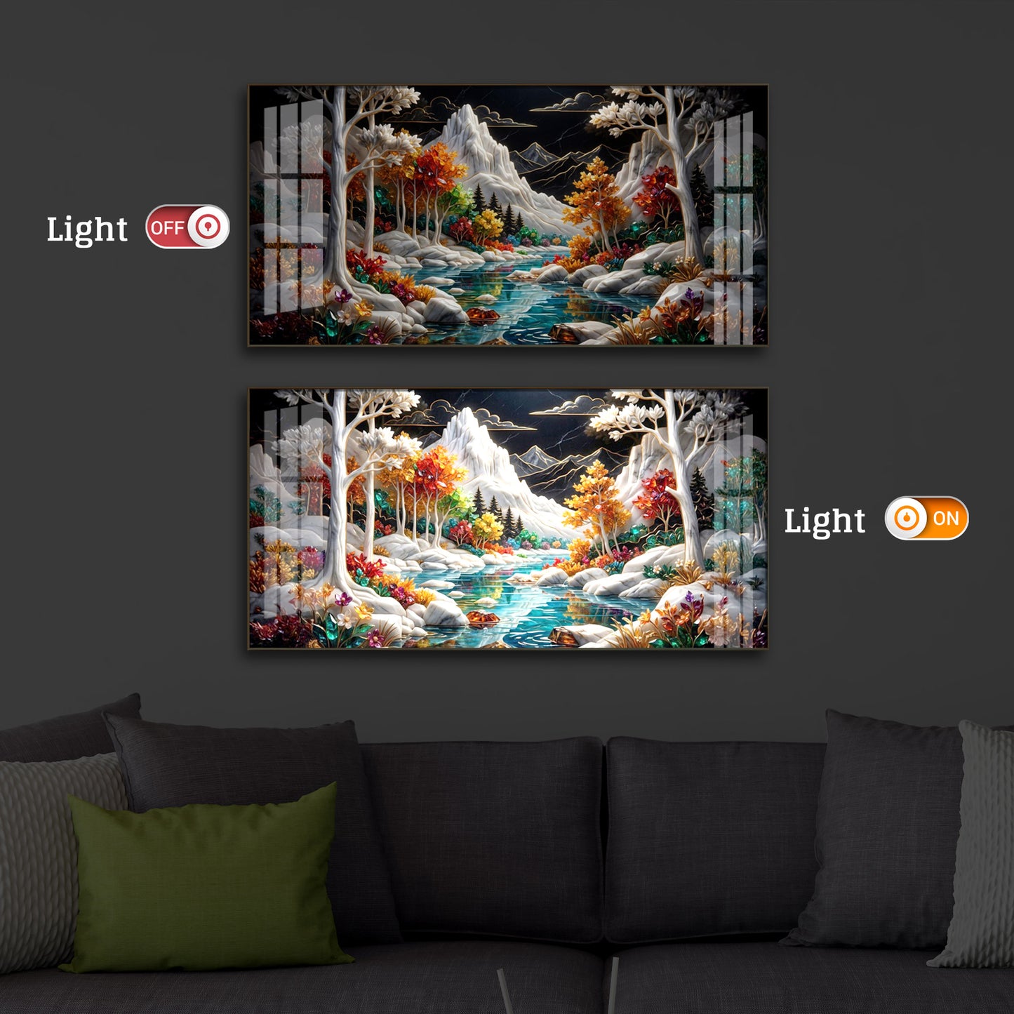 Mountain Serenity Modern Luxury Backlight Horizontal Wall Art