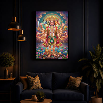 Spiritual Panchamukhi Hanuman Modern Luxury Backlight Vertical Wall Art