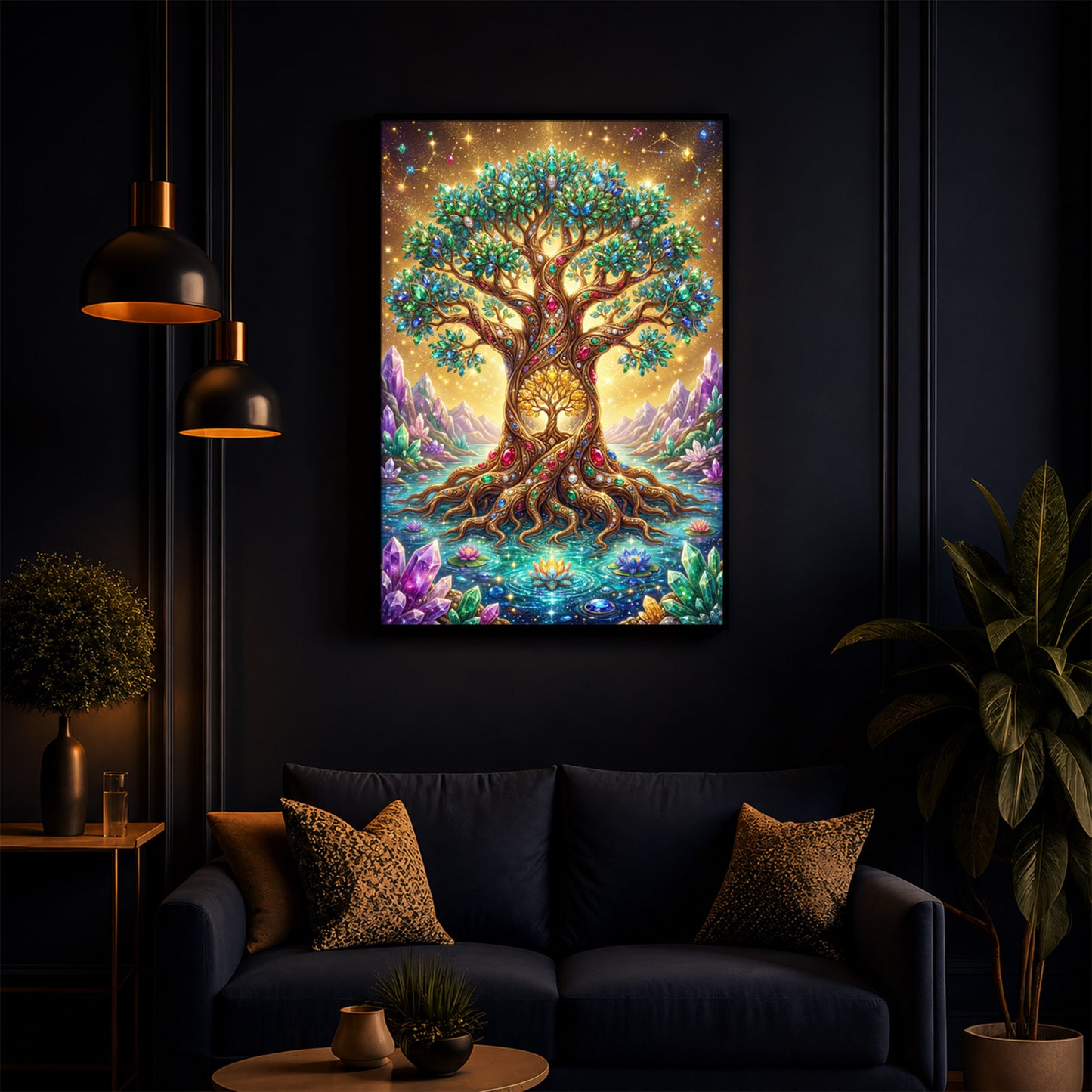 Majestic Tree Of Life Modern Luxury Backlight Vertical Wall Art