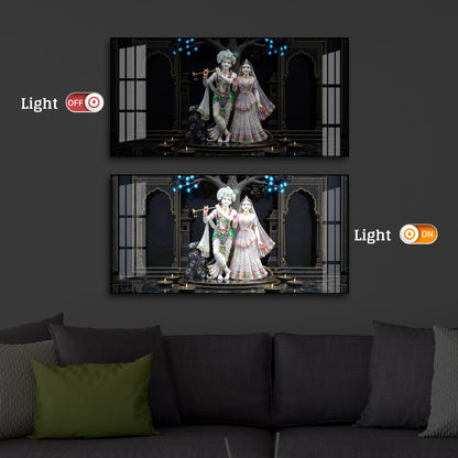 Radha Krishna With Flute Modern Luxury Backlight Horizontal Wall Art