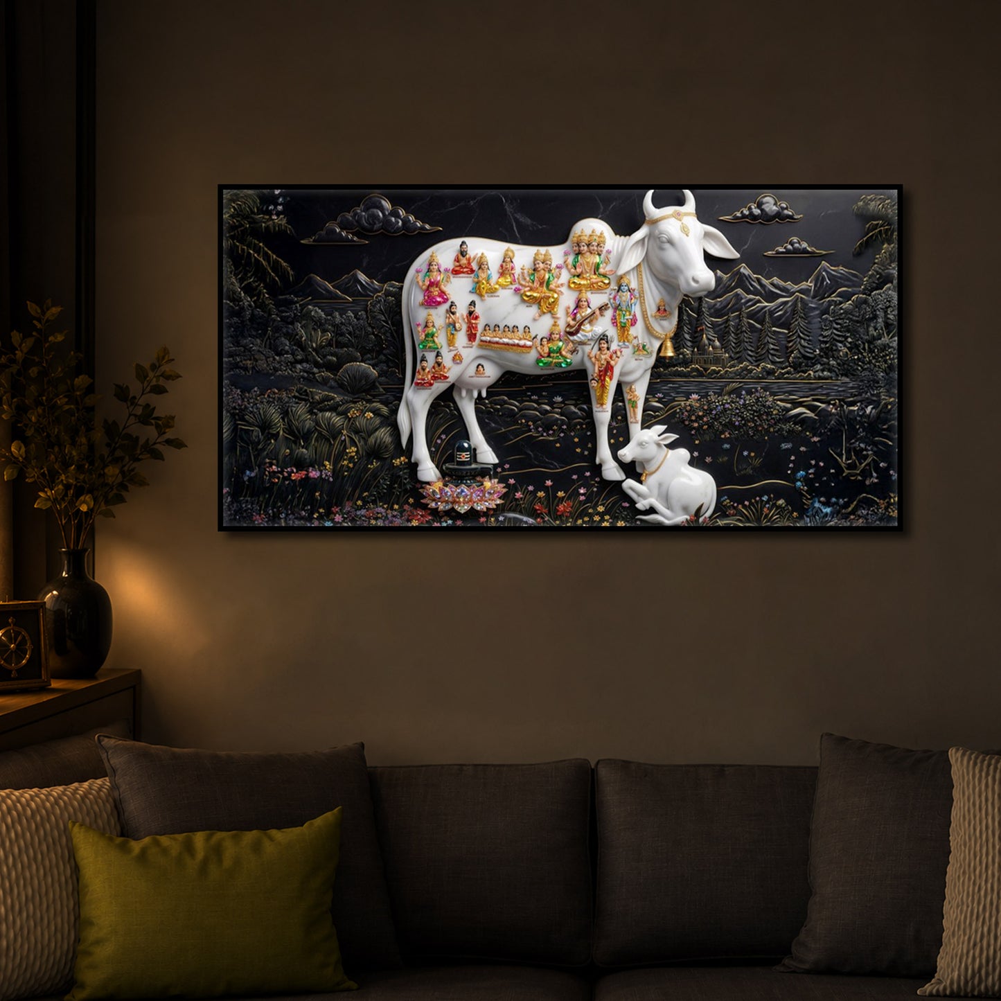 Decorative Kamdhenu Modern Luxury Backlight Horizontal Wall Art