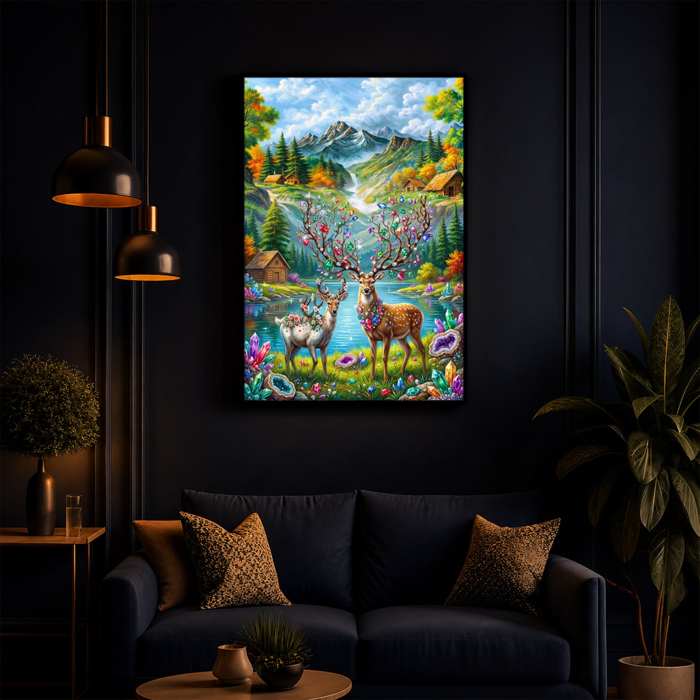 Pair Of Deer Modern Luxury Backlight Vertical Wall Art