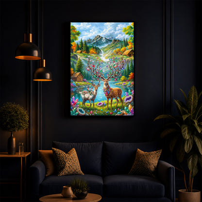 Pair Of Deer Modern Luxury Backlight Vertical Wall Art