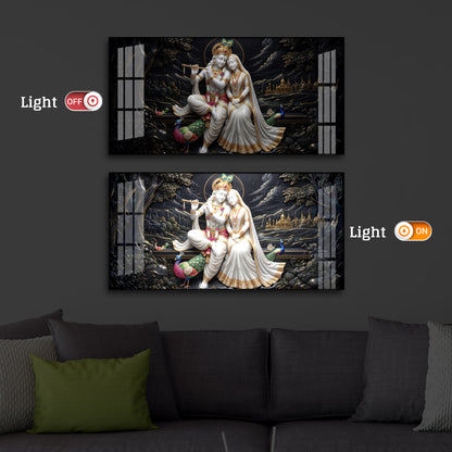 Divine Harmony Radha Krishna Modern Luxury Backlight Horizontal Wall Art