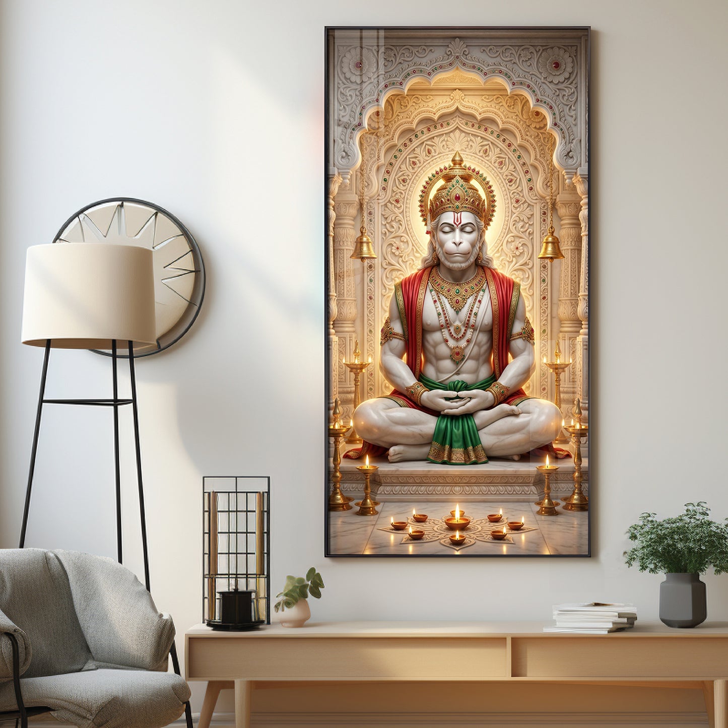 Hanuman's Divine Sanctuary Premium Acrylic Vertical Wall Art