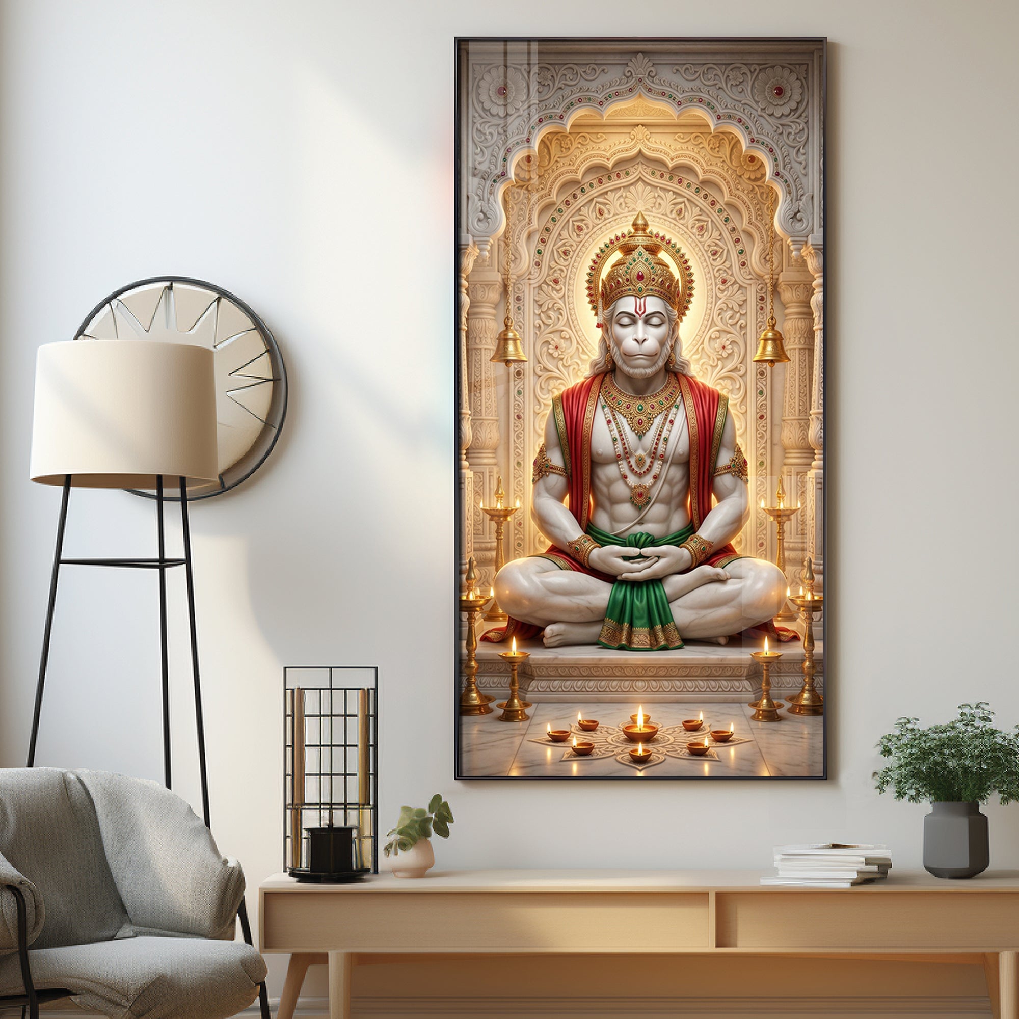 Hanuman's Divine Sanctuary Premium Acrylic Vertical Wall Art